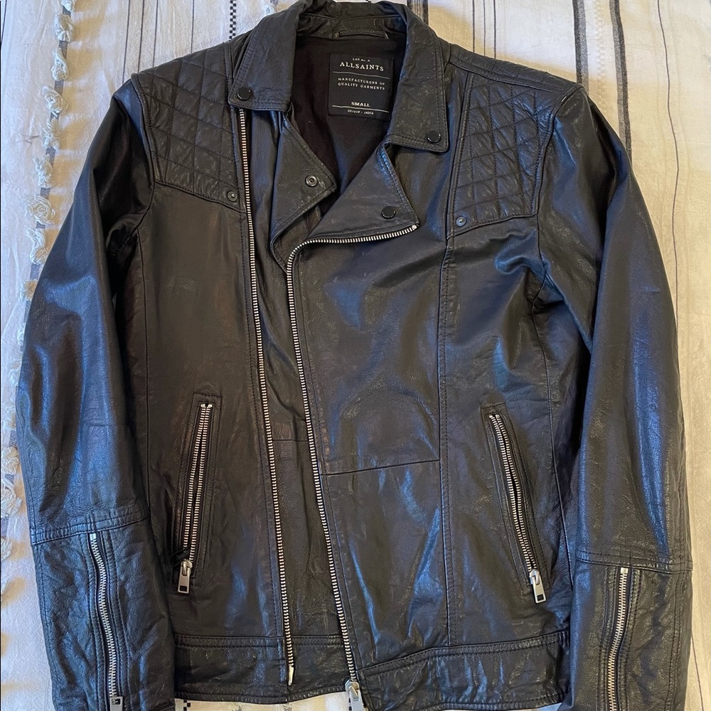 AllSaints Black Leather Biker Jacket